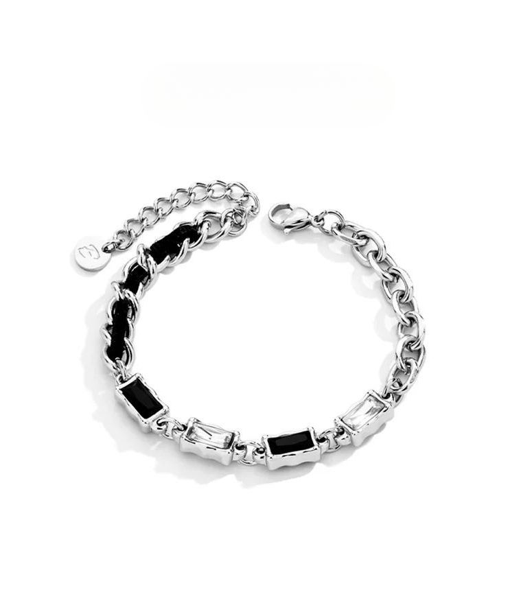 Engravable Black And White Zircon Splicing Bracelet For Men Hip Hop Couple Cuban Chain Unisex Qixi Festival Gift Box_voghion.com