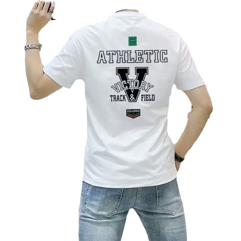 Trendy Men's Pure Cotton Short Sleeved T-shirt 2024 New Summer Letter Slim Fit Versatile Print Quality Round Neck T Casual_voghion.com