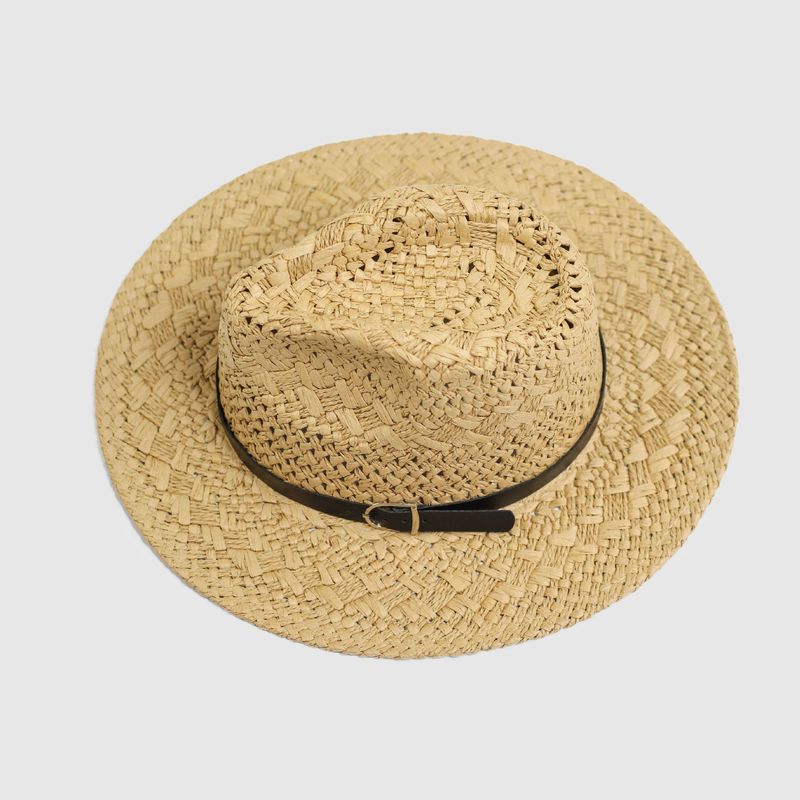 2024 New Korean Straw Knitted Big Edge Cowboy Couple Universal Belt Straw Hat Summer Sunshade Beach Hat_voghion.com