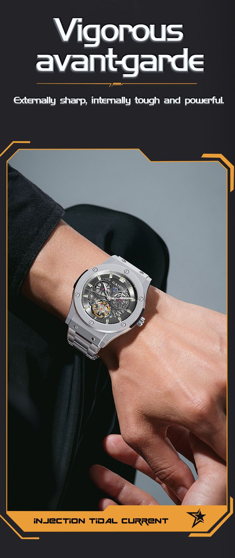 Men's Stainless Steel Automatic Mechanical Watch With Luminous Hands, Water Resistant Business Watch, Round Dial, Mineral Glass, Butterfly Clasp_voghion.com