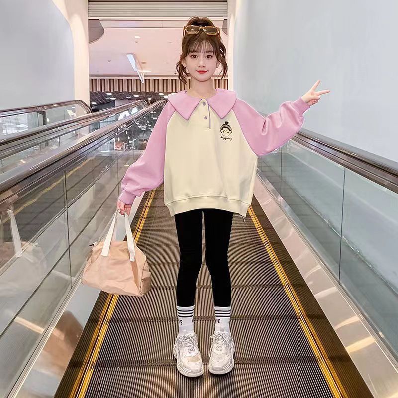 Felpa con cappuccio per bambine primavera 2024 nuovo stile, abbigliamento alla moda e di tendenza per bambini. Autunno famoso su Internet per bambine_voghion.com