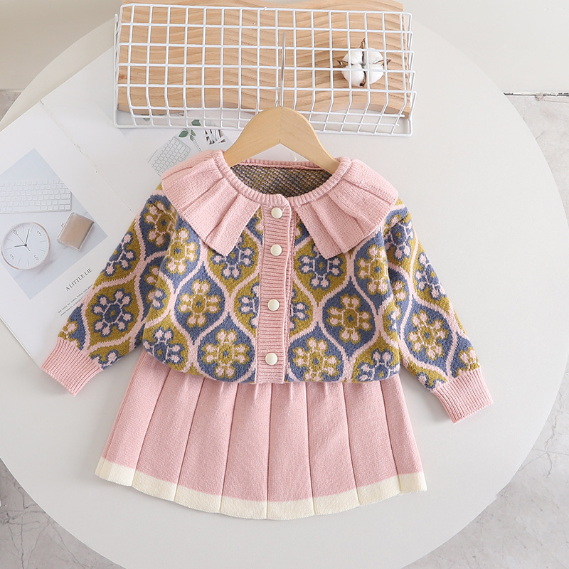 Mädchen pullover kleid, herbst und winter neue jacquard stil, gestrickte zwei-stück set, baby mädchen reverse ausschnitt, lange_voghion.com