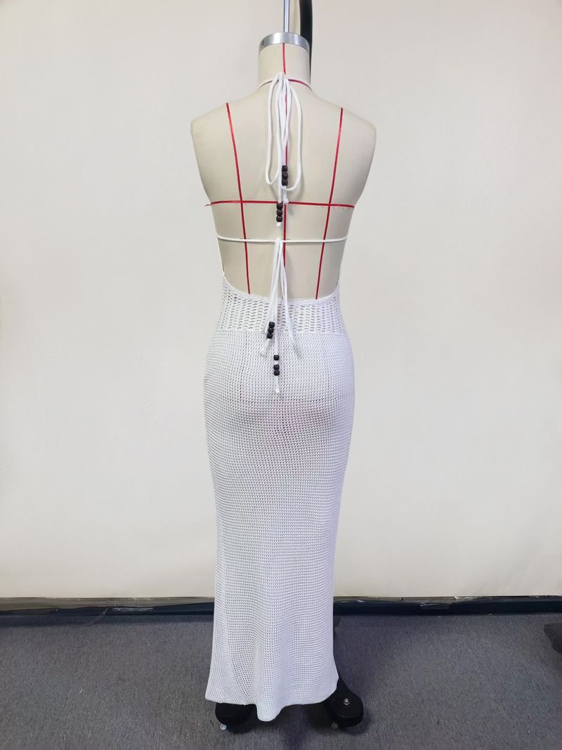 Abito da spiaggia da donna in maglia con scollo a V, sexy, senza schienale, con lacci_voghion.com