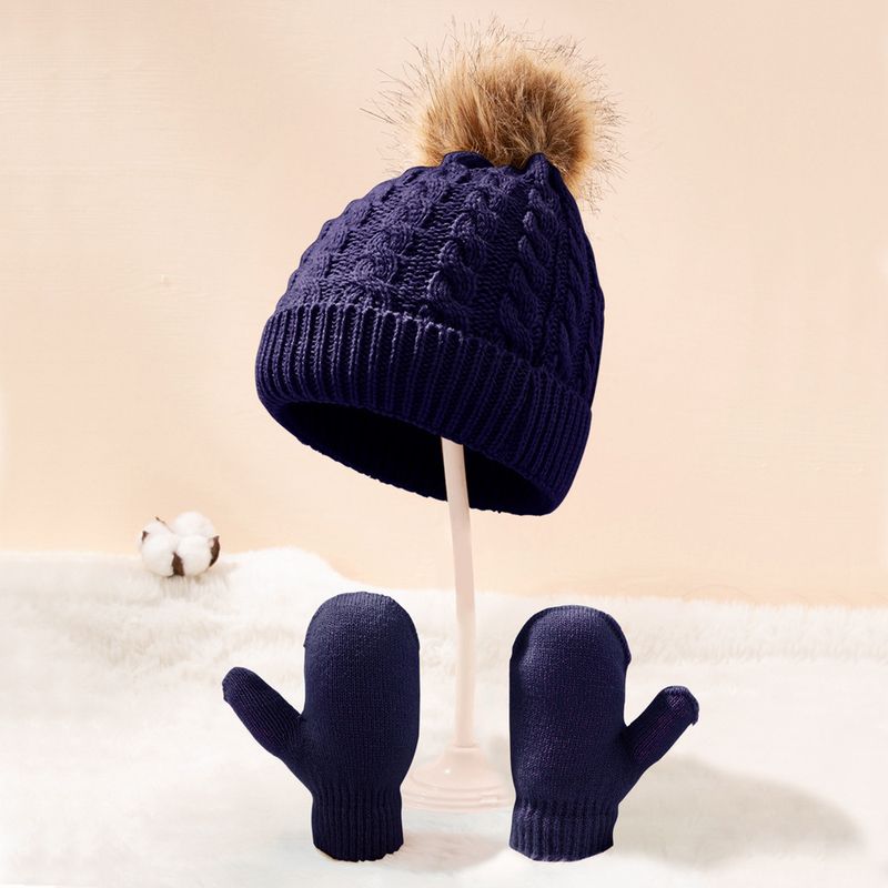 Baby clothing wool monochrome twist warm children's hat scarf gloves two or three sets_voghion.com