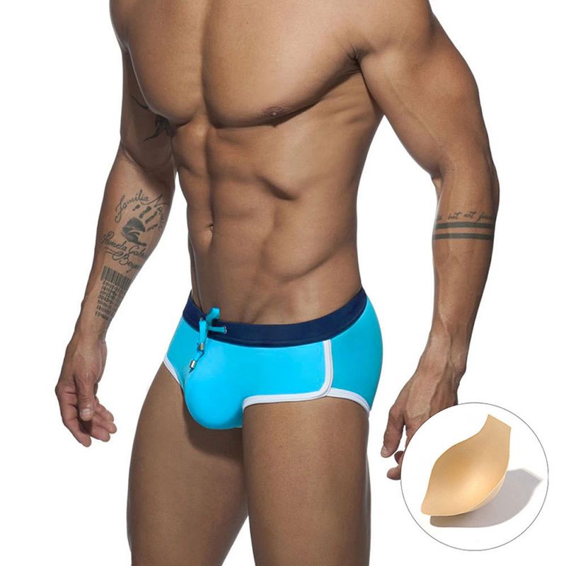Maillot de bain sexy uni pour homme UXH avec bonnet, short de plage triangulaire tridimensionnel simple à séchage rapide_voghion.com
