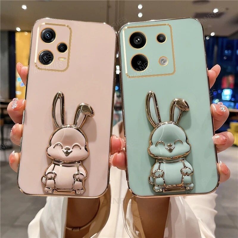 Note13 Rabbit Holder Case voor Xiaomi Redmi Note 13 Pro Plus 13pro 12pro 13c 4g 5g Plating Siliconen Stand Cover Note12_voghion.com