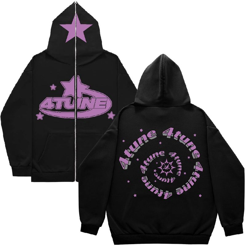Jacke Hoodie 4atune Muster Kapuze Weite Passform Unisex Reißverschluss Sweatshirt Beliebt_voghion.com