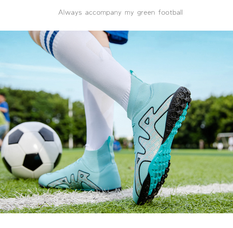 High-Top-Fußballschuh für Jungen und Mädchen, TF, gebrochener Kunstrasen, AG-Nagellederfuß, Jugend-Studenten-Trainingsschuhe_voghion.com