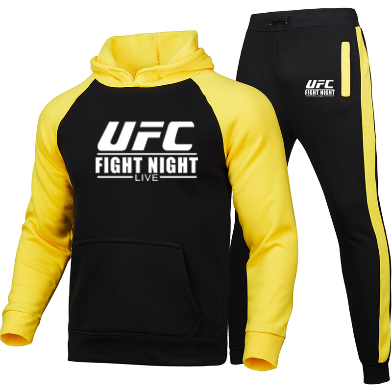 Novo conjunto de suéter esportivo masculino tendência outono e inverno de pelúcia masculino conjunto de suéter com capuz_voghion.com