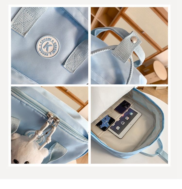Women's Bags style girl backpack version of middle school student backpack large capacity solid color nylon personality backpack_voghion.com