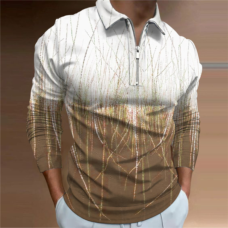 Herren-Poloshirt 2023, Herbstdruck, lässiger, alltäglicher Herren-Polo-Mode, Revers, Reißverschluss, Nähte, Streetwear_voghion.com