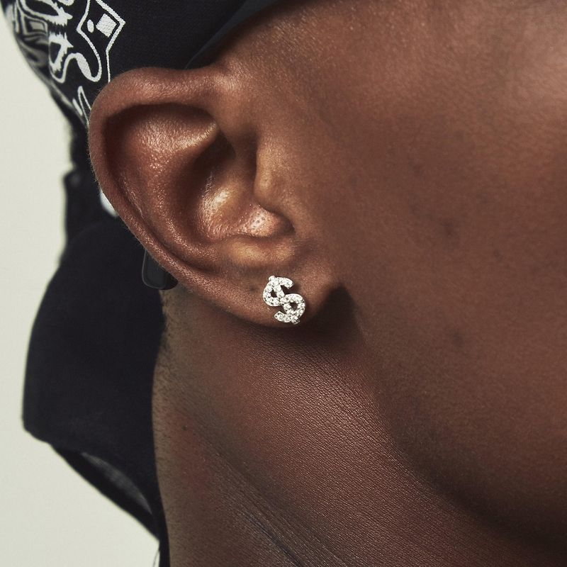 Boucles d'oreilles en forme de dollar en diamant de style américain, antiallergiques, pour hommes, sensation haut de gamme, super scintillantes, hip-hop, boucles d'oreilles de mode pour hommes de niche_voghion.com