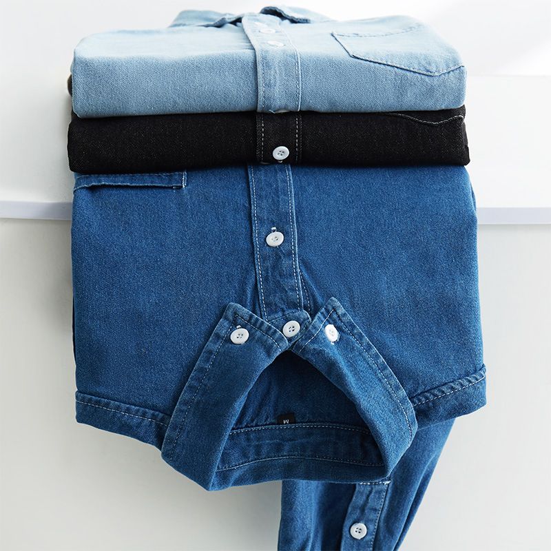 Außenhandel Frühling und Herbst reine Baumwolle gewaschen Jeanshemd langärmelige trendige vielseitige Herren Arbeitshemd japanische Freizeitjacke_voghion.com