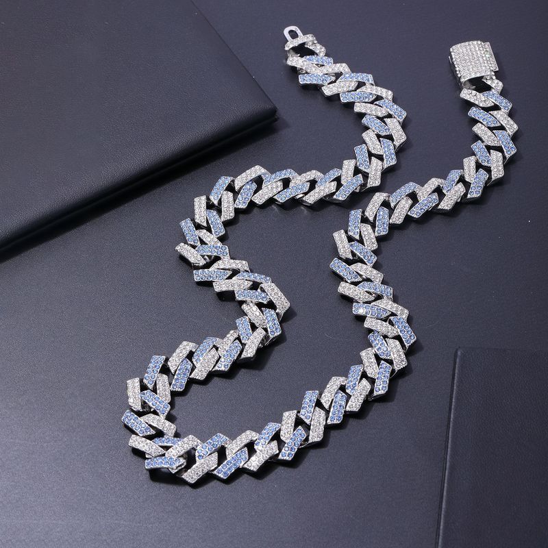 Collana da uomo prismatica a quadrilatero con catena cubana a strisce, stile hip hop, piccola, da 15 mm, con ciondolo hip hop_voghion.com