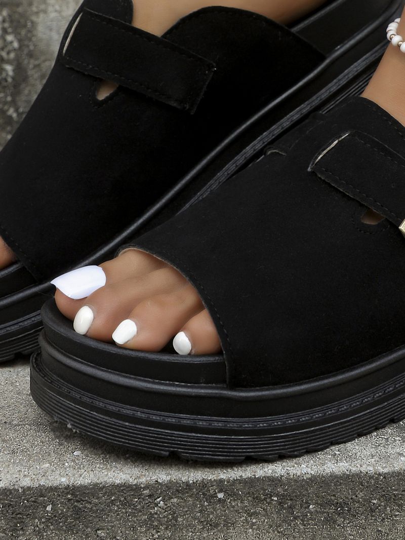 Schwarze flache Gummischuhe aus PU-Mikrofaser_voghion.com