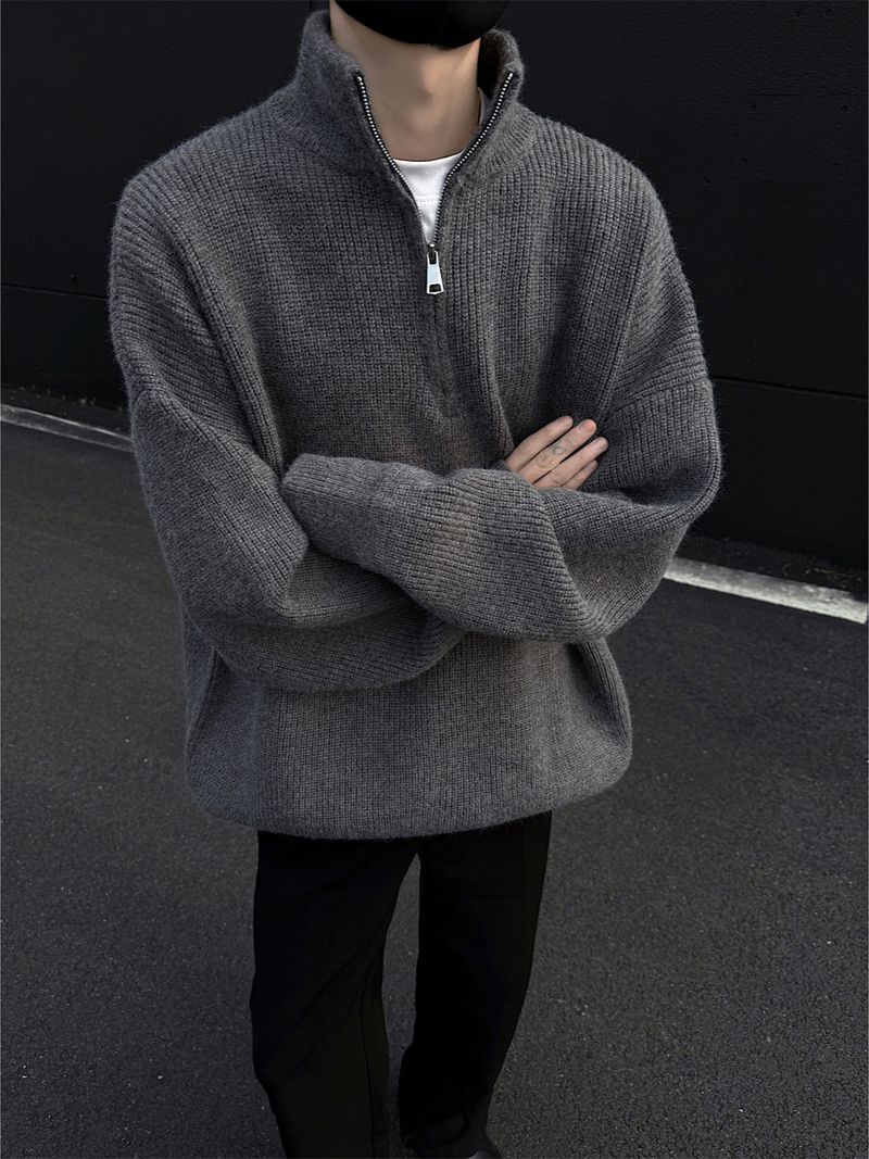 Cleanfit Lazy Half-Zip Rollkragenpullover Herren Herbst Winter Koreanischer Stil Trendy Soft Pullover Strickoberteil_voghion.com