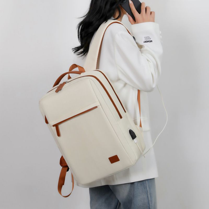 Eenvoudige, casual laptoptas voor dames, reistas met grote capaciteit, veelzijdige USB-rugzak_voghion.com