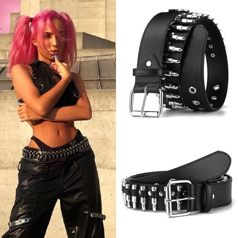 Cintura da uomo leggera con tesa sottile e decorazione a proiettile, vintage, in pelle PU, larga e regolabile, per cappotto da donna_voghion.com