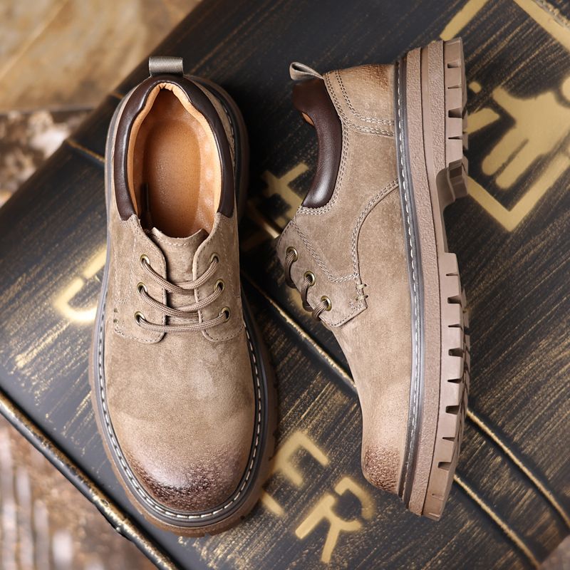 2024 New Work Pigskin Breathable Casual Round Toe Comfortable Versatile Rubber Men's Shoes Thick Sole_voghion.com