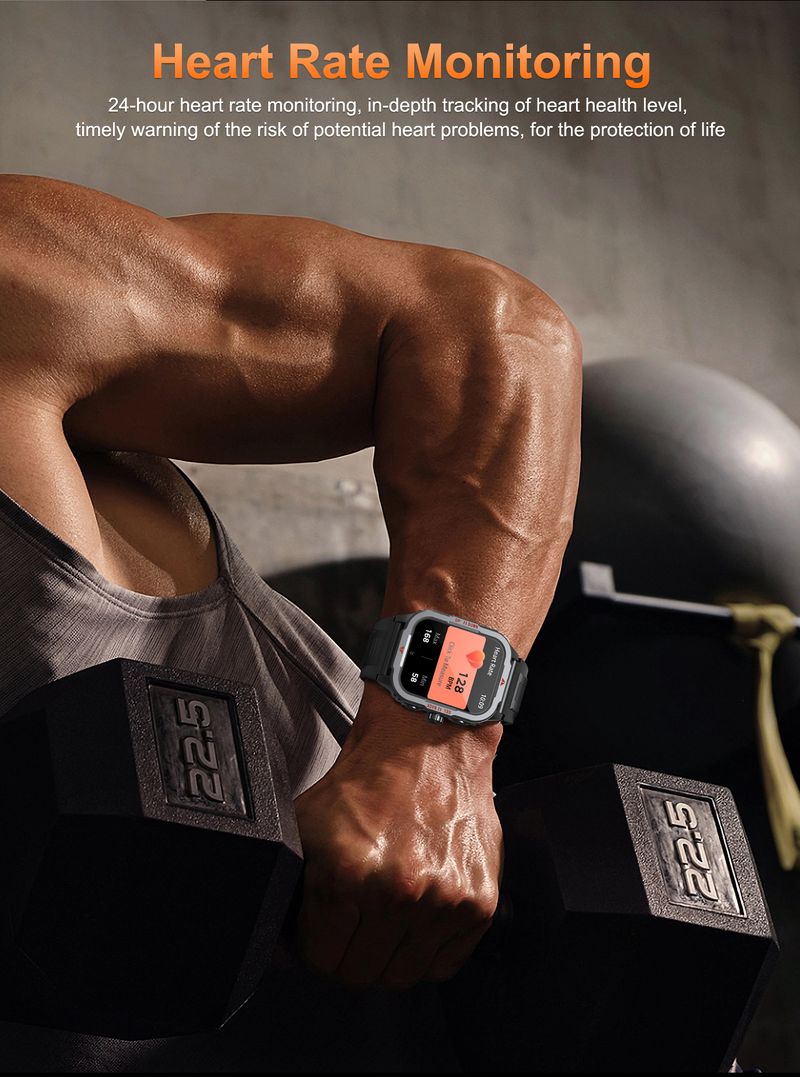 LED Flashlight Men's New Smart Watch 1.83-inch Heart Rate Health Monitoring Built In Multiple Sports Modes Outdoor Android IOS Watch_voghion.com