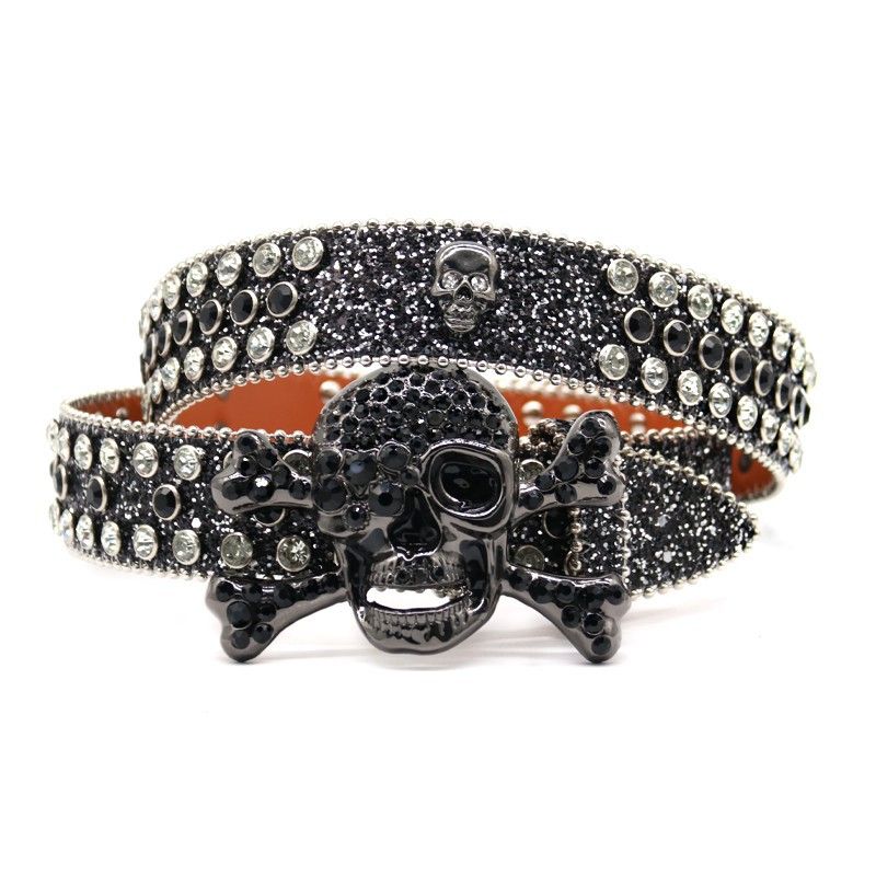 Big Skull Head Water Diamond with Men's Inlaid Belt Sparkling Hip Hop Punk Personality Trendy Style_voghion.com
