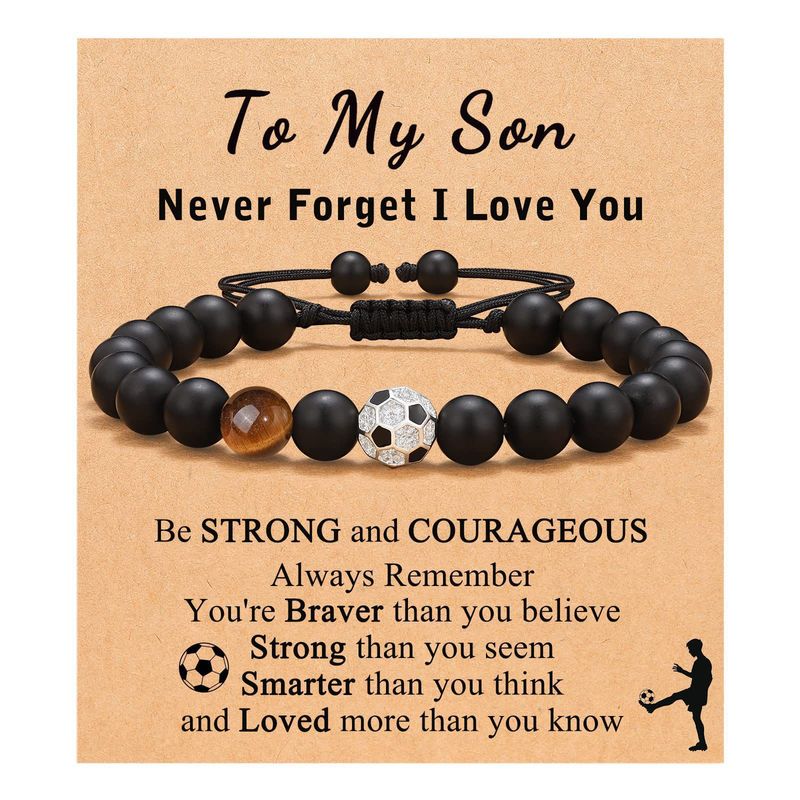 Football Beaded To My Son Gift Black Matte Rugby Basketball Tiger Eye Stone Baseball Bracelet_voghion.com