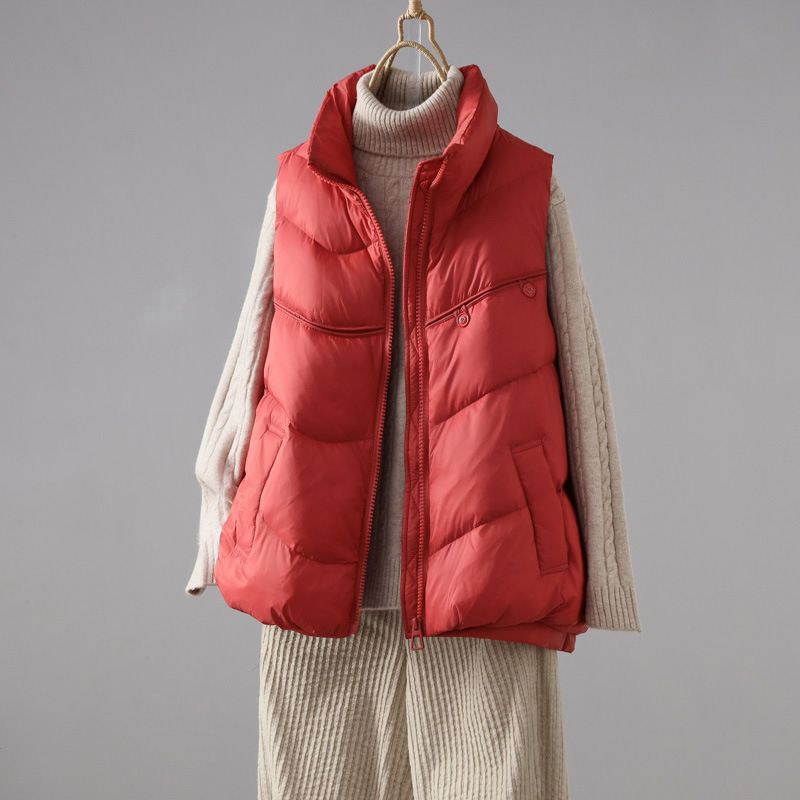 New Korean Version Two Button White Duck Down Women's Short Casual Loose Shoulder Vest Jacket Trend_voghion.com
