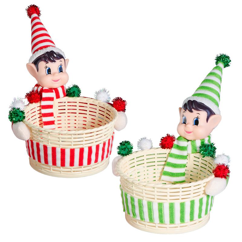Golden Decoration Supplies Basket Snack Box Red Green Christmas Elf Candy Jar_voghion.com