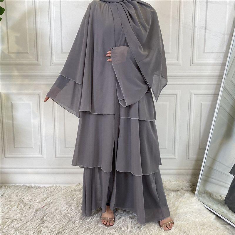 Women's Middle Eastern fashion classic Islamic Dubai new three-layer chiffon cardigan robe _voghion.com