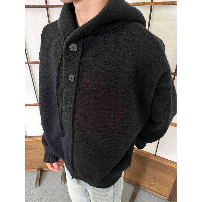 MADEEXTREME Autumn Winter Knitted Sweater Hoodie Solid Color Simple American Style Loose Lazy Top Unisex_voghion.com