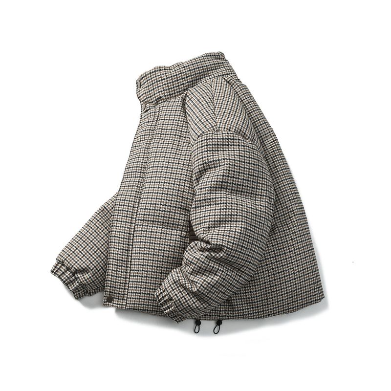 Piumino retrò pied de poule – Piumino d'anatra 550FP (unisex, collo alto, resistente a -20°C, fodera antistatica, M-XXL)_voghion.com