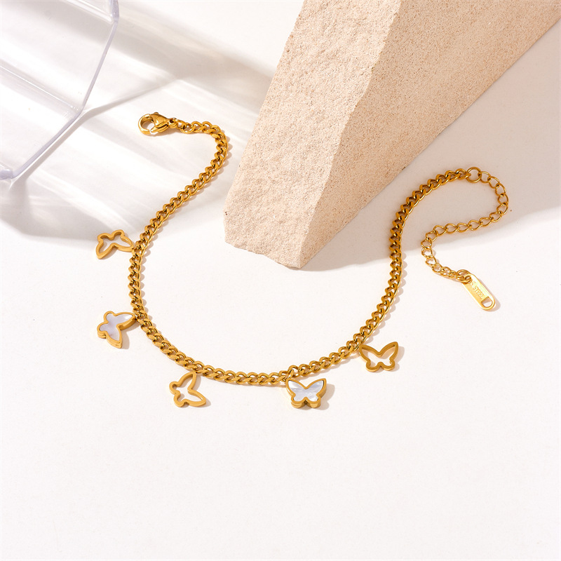 Europäische und amerikanische Mode einfache vielseitige Hohlschale Schmetterling Zubehör vergoldet Titan Stahl Schmuck Kette Fußkettchen_voghion.com