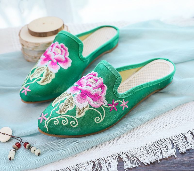 Damenschuhe Hausschuhe Spitzschuh Modische Casual Bestickte Hausschuhe Einstufige Casual Damen Stoff Hausschuhe Sandalen Sommer_voghion.com