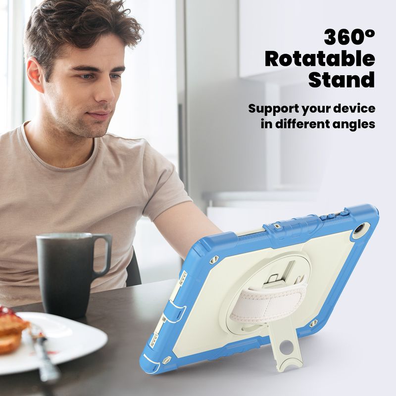 Adecuado para Samsung Tab Plus Color Blocked Silicona PC Soporte giratorio A9 X115 Funda protectora con correa plana_voghion.com