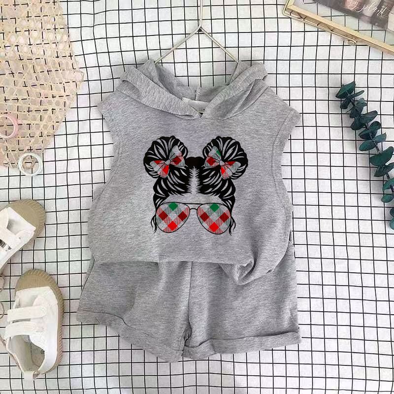 Children's Clothing 2025 New Girls Shorts Suit Hooded Two Piece Korean Style Fashion Cartoon Vest Trend_voghion.com