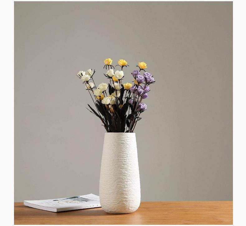 Jarrones de cerámica blanca con adornos de flores secas, modernos, sencillos y literarios, para sala de estar, decoración creativa para el hogar._voghion.com