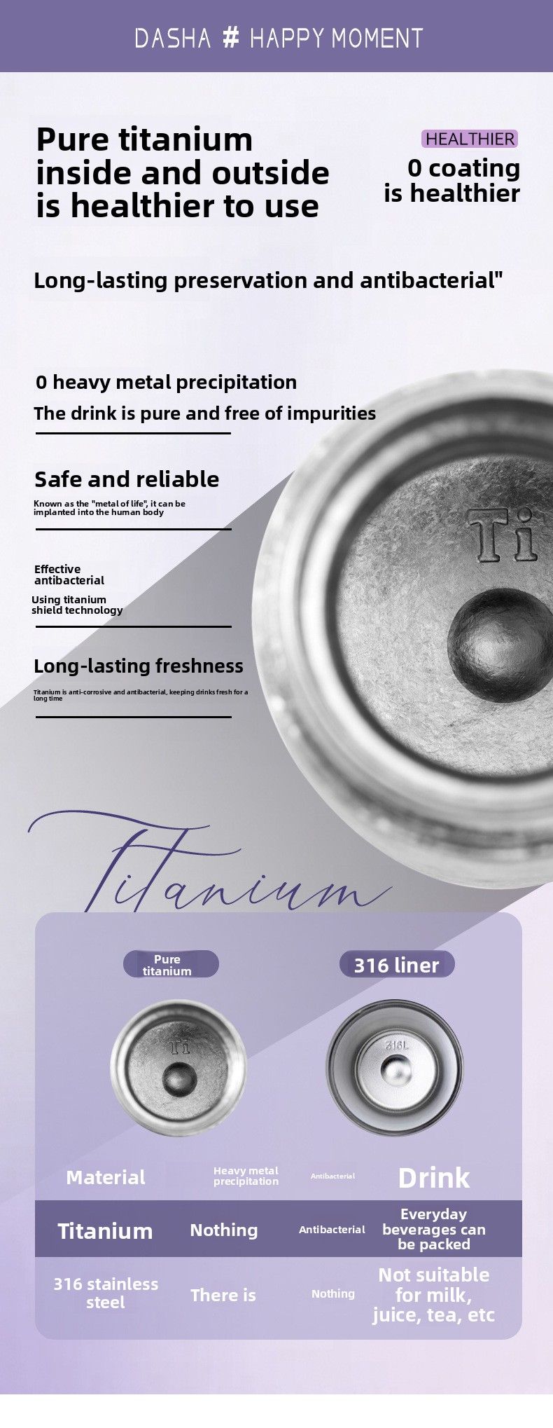 Rein isolierte doppelschichtige Wasser-Hochwert-Teetasche, tragbar, kompakt, Titan-Kristall, Eintopf, Kaffeetasse_voghion.com