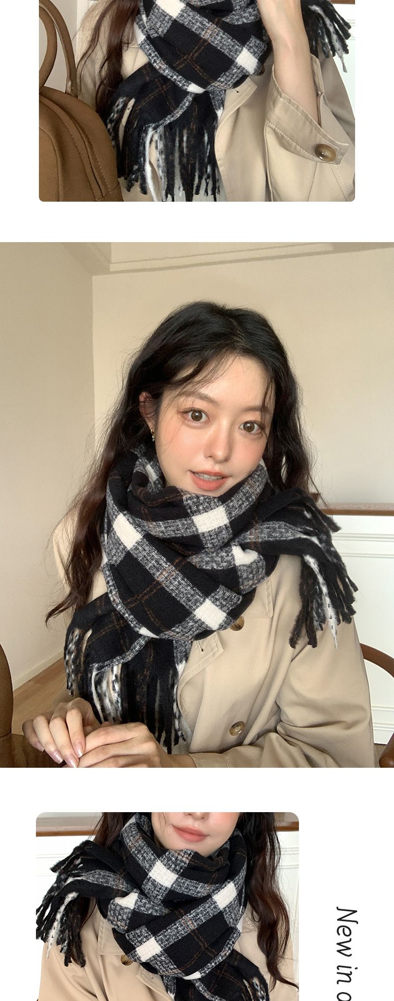 Schal für Damen 2024 Herbst und Winter neue koreanische Version karierter Schal vielseitiger mittlerer bis langer Stil, getragen als_voghion.com