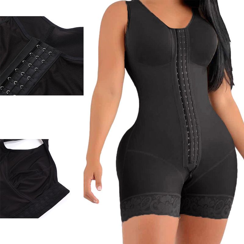 Cross-Border Tummy Control Shapewear One-Piece Bodysuit With Crotch Zipper Three-Row Hook Body Shaper_voghion.com