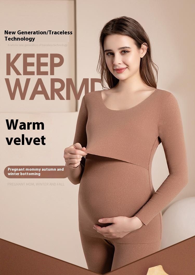 Set di pantaloni caldi in velluto per donne incinte, top autunnali e invernali, vestiti per l'allattamento e il parto, biancheria intima protettiva per la pancia_voghion.com