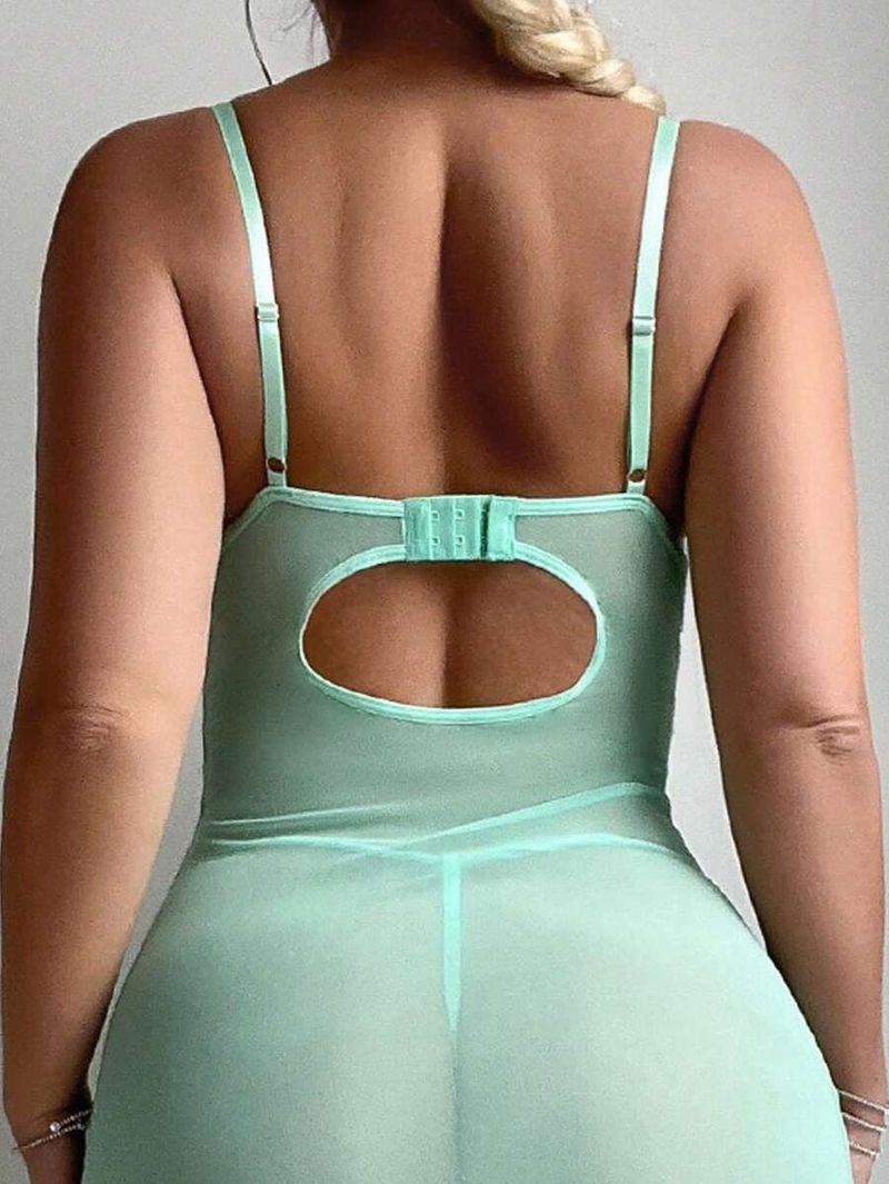 New Sexy Sheer Strap High-Slit Long Dress With Butterfly And Floral Lingerie Set_voghion.com