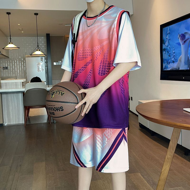 Summer New Quick-Dry Ice Silk Short Sleeve Sports Set Vest Shorts Casual Running Cool Student Basketball Wear_voghion.com