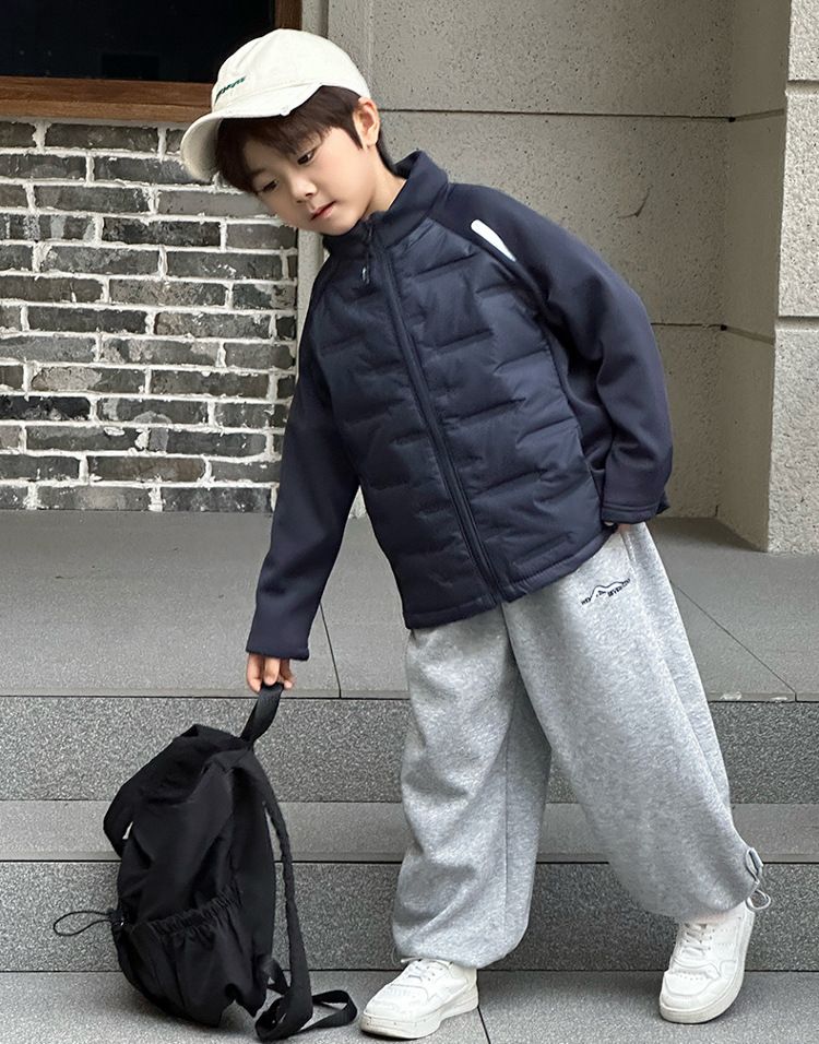 Kids' Sherpa-Lined Puffer Jacket - Winter & Spring Warm Zip-Up Coat With Stand Collar, Lightweight Quilted Outerwear For Boys & Girls (100-170cm)_voghion.com