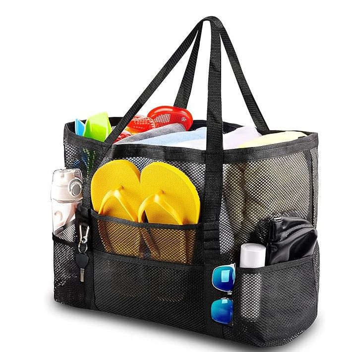 Borsa da spiaggia in rete di grandi dimensioni - Organizer da viaggio per articoli da toeletta di grandi dimensioni con manici, impermeabile e leggera (perfetta per vacanze, piscina, palestra)_voghion.com