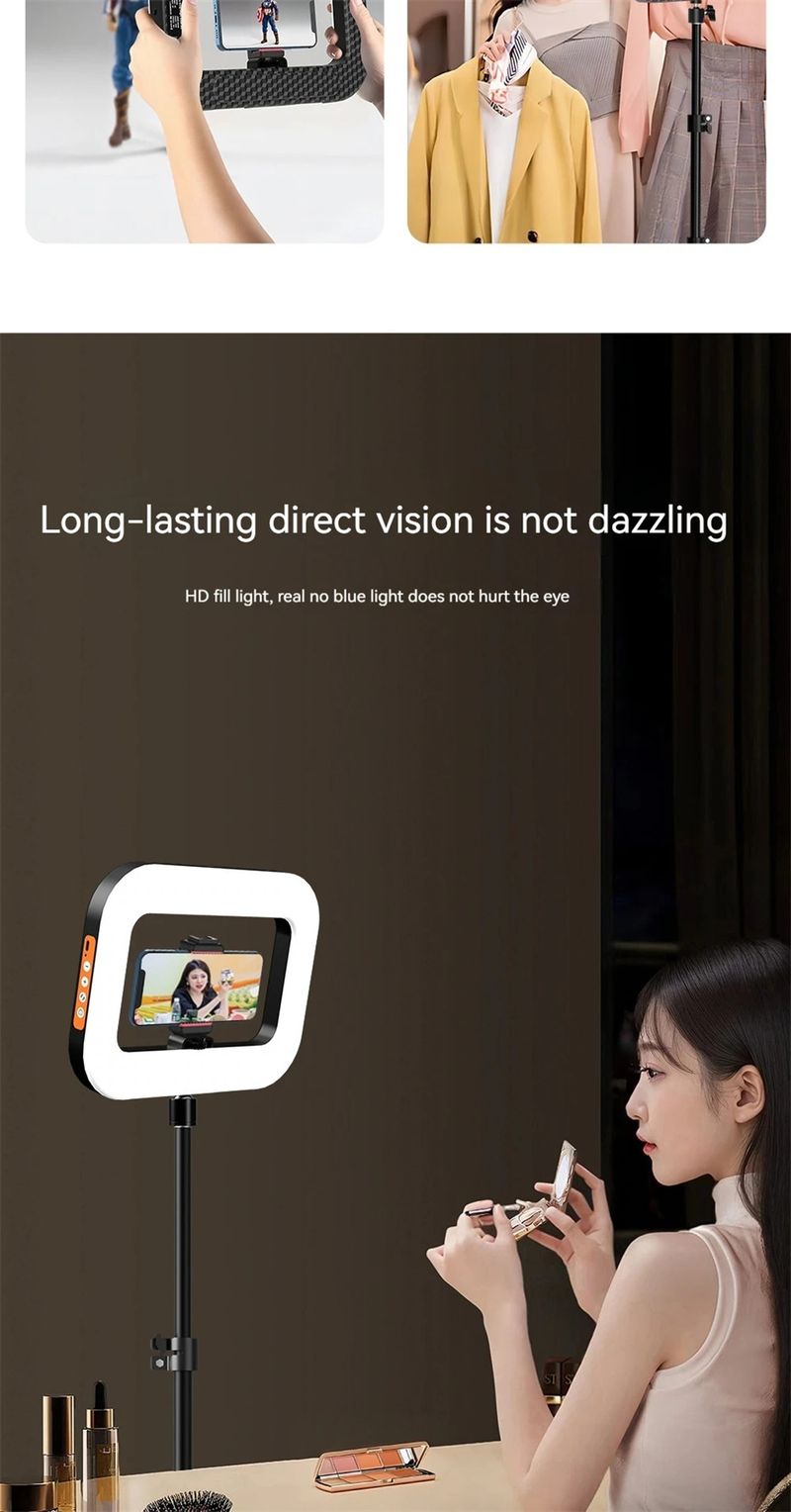 Roreta Handheld Ring LED Rechargeable Portable Mobile Phone Live Broadcast Photography Desktop Rabbit Cage Selfie Fill_voghion.com