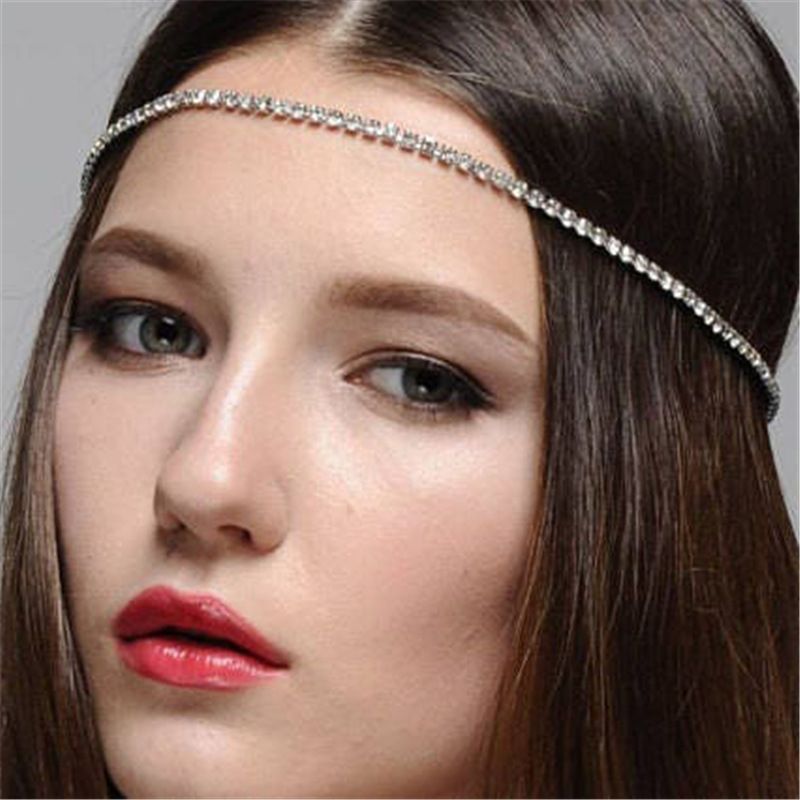Nuovo temperamento minimalista per capelli con strass, spose, catena a fila singola per donne, fascia per capelli_voghion.com