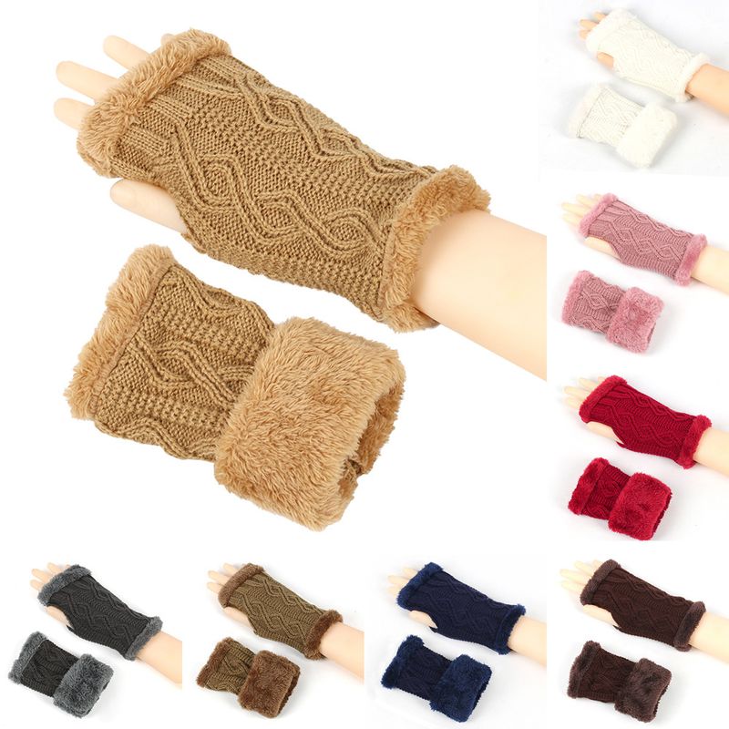 Warm Plush With Fleece Anti Cold Knitted Gloves, Wrist Protection For Autumn And Winter, Exposed Fingers, Yarn_voghion.com