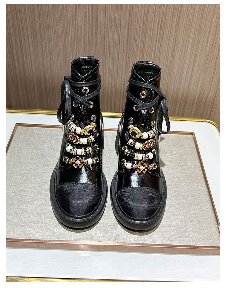 Color Matching Lace Up Short Boots High End Genuine Leather Martin Boots For Women Street Blasting Sweet And Cool Knight Boots_voghion.com