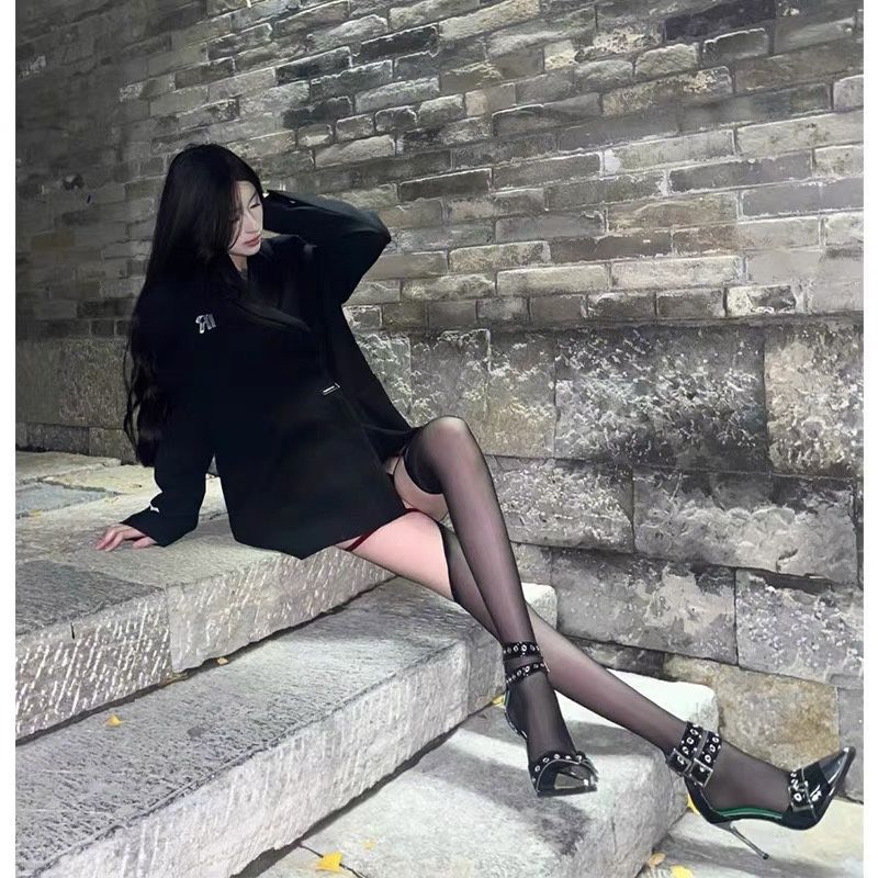 Sexy Einteilige Strapsstrümpfe Damen Ring Schöne Beinformung Hohe Lange Röhre Overknee Ultradünn Roter Rand Schwarz_voghion.com