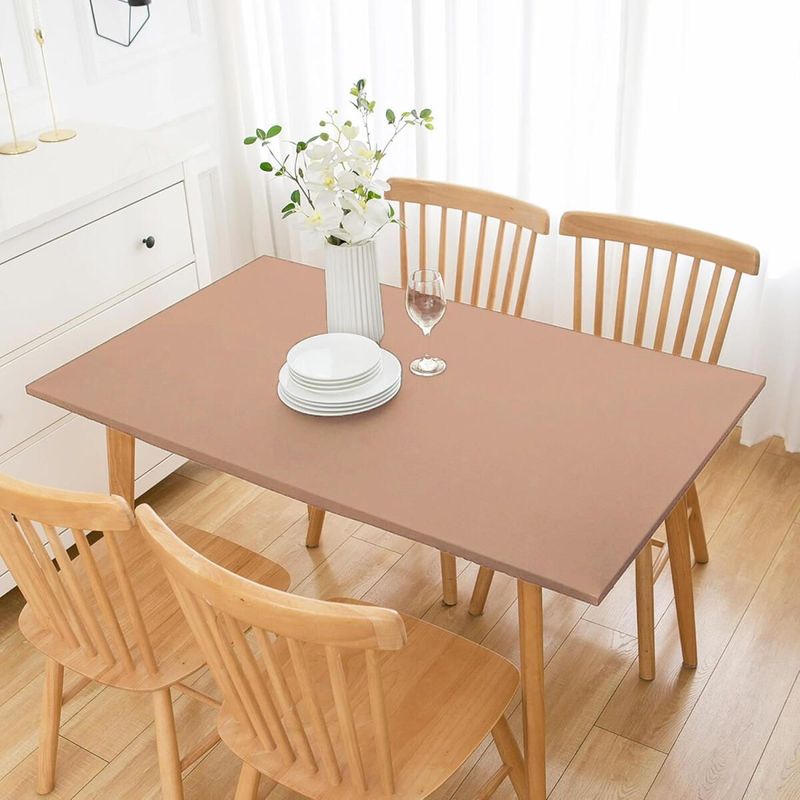 PU Stretch Fitted Rectangle Tablecloth With Elastic Edge 42 X 72 Inch Spandex Stretch Beige Brown Table Cover For Dining Supplies Picnic Outdoor Furniture Protect_voghion.com